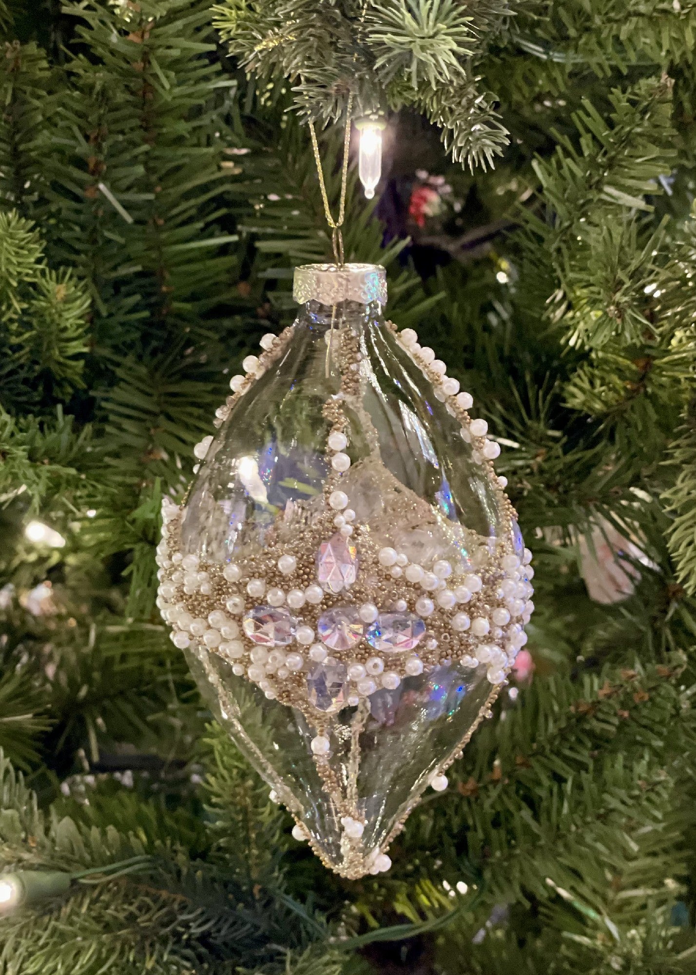 Clear Gold Encrusted teardrop Glass hanging Ornament SPQ011
