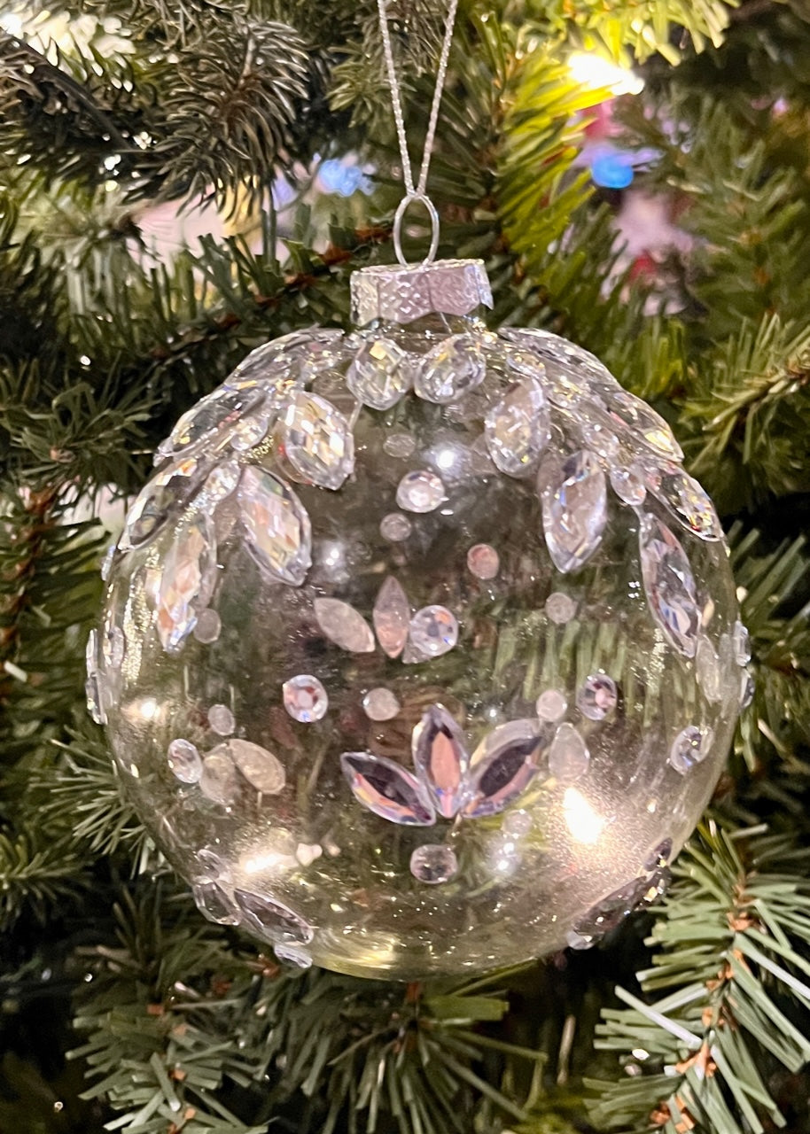 Clear Glass Rhinestone Round Glass Ornament SPQ022