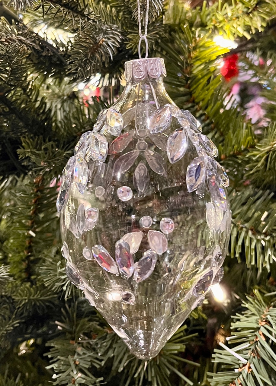 Clear Glass Rhinestone Teardrop Glass Ornament SPQ023