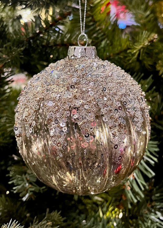 Silver Mercury Beaded Glass Round Ornament SPQ027