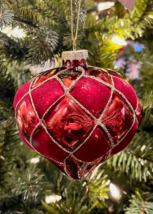 BURGUNDY VELVET HARLEQUIN GLASS ONION ORNAMENT SPQ042