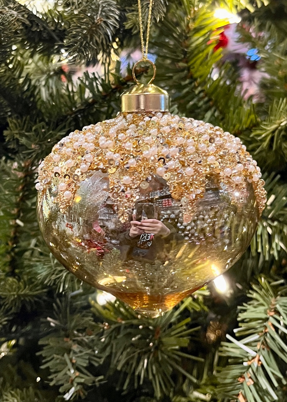 Champagne Beaded Onion Glass Ornament SPQ088