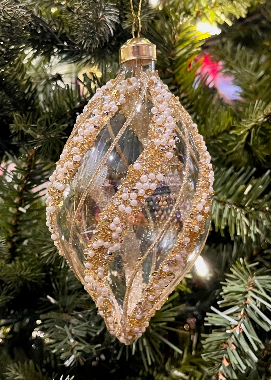 Clear Gold Encrusted swirl GLASS TEARDROP ORNAMENT SPQ105