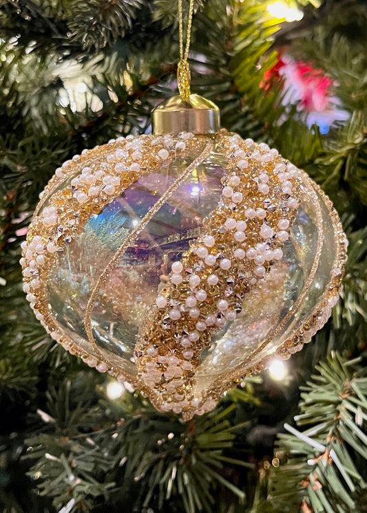 Clear Gold Encrusted SWIRL GLASS ONION ORNAMENT SPQ106
