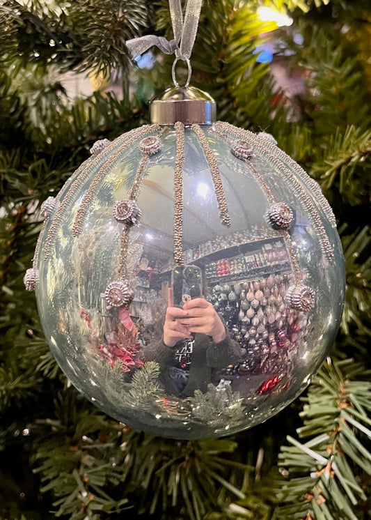 PALE BLUE DRIP GLASS ROUND ORNAMENT SPQ116