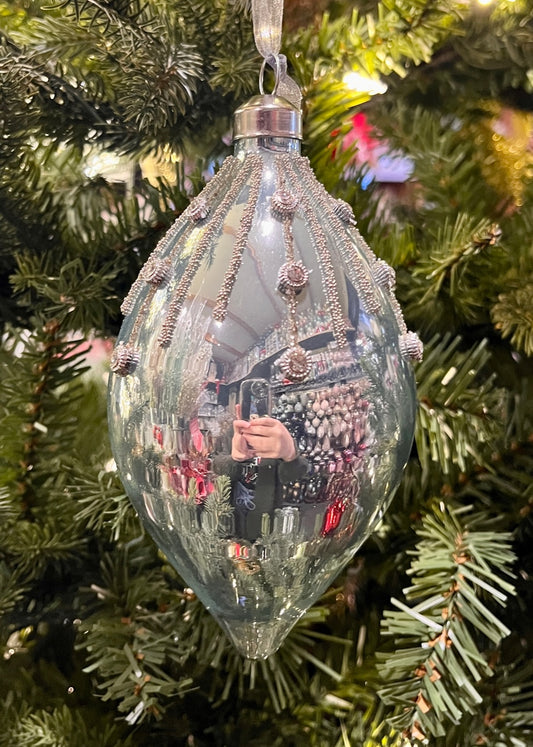 PALE BLUE DRIP GLASS TEARDROP ORNAMENT SPQ117