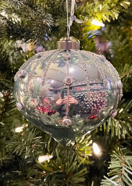 PALE BLUE DRIP GLASS ONION ORNAMENT SPQ118