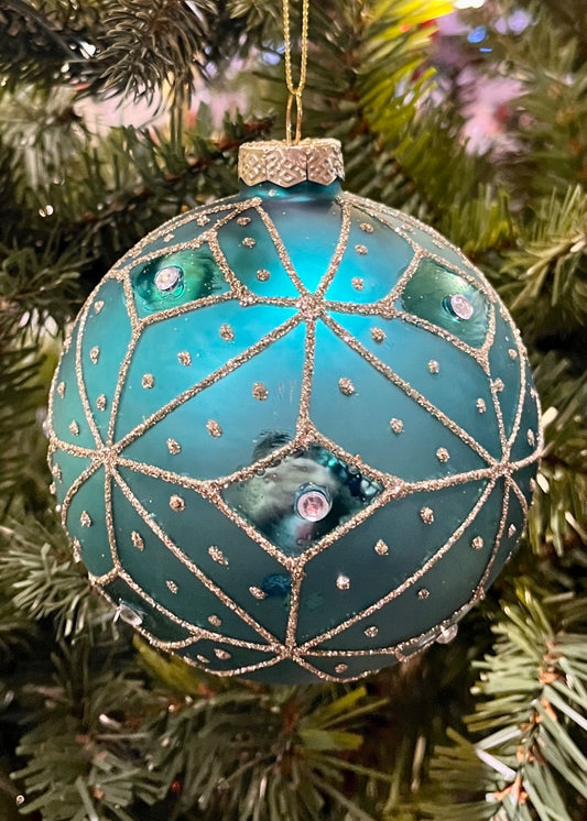 TEAL & GOLD GLASS ROUND ORNAMENT SPQ138