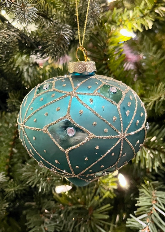 TEAL & GOLD GLASS ONION ORNAMENT SPQ140