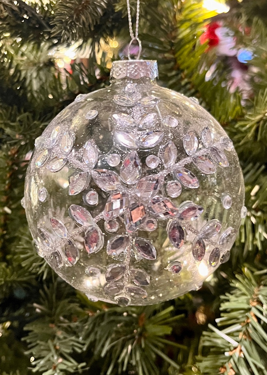 Clear Rhinestone Snowflake Round Glass Ornament SPQ185