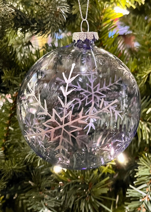TRANSPARENT BLUE SNOWFLAKE ROUND GLASS ORNAMENT SPQ191