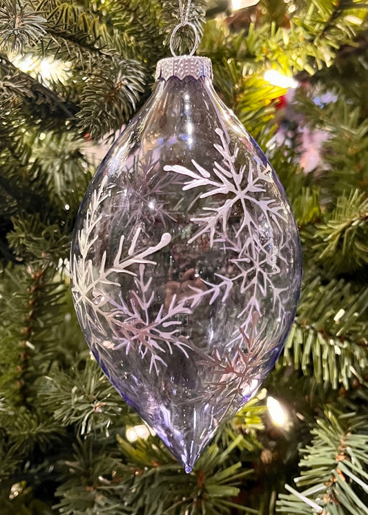 TRANSPARENT BLUE SNOWFLAKE TEARDROP GLASS ORNAMENT SPQ192