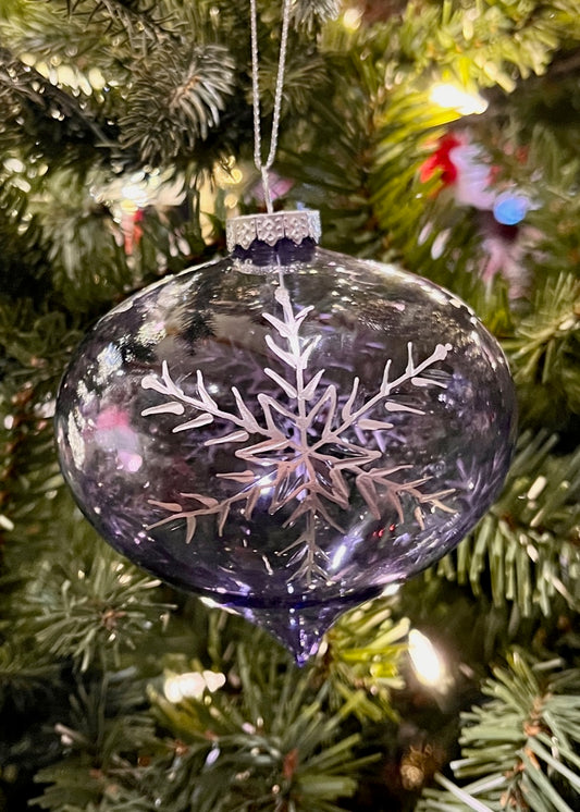 TRANSPARENT BLUE SNOWFLAKE ONION GLASS ORNAMENT SPQ193