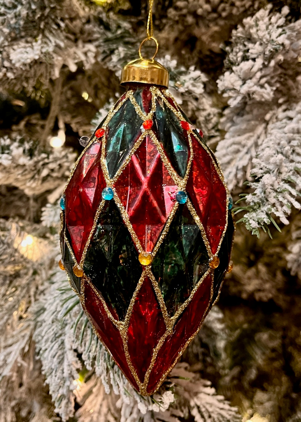 RED & GREEN HARLEQUIN GLASS TEARDROP ORNAMENT SPQ198