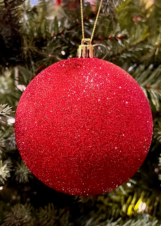 10CM RED GLITTER SHATTERPROOF ORNAMENT SVN102