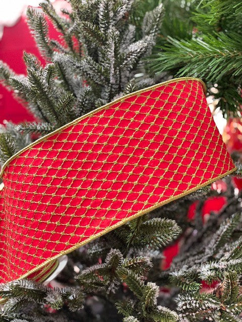 RED WITH GREEN STITCH RIBBON DOM020