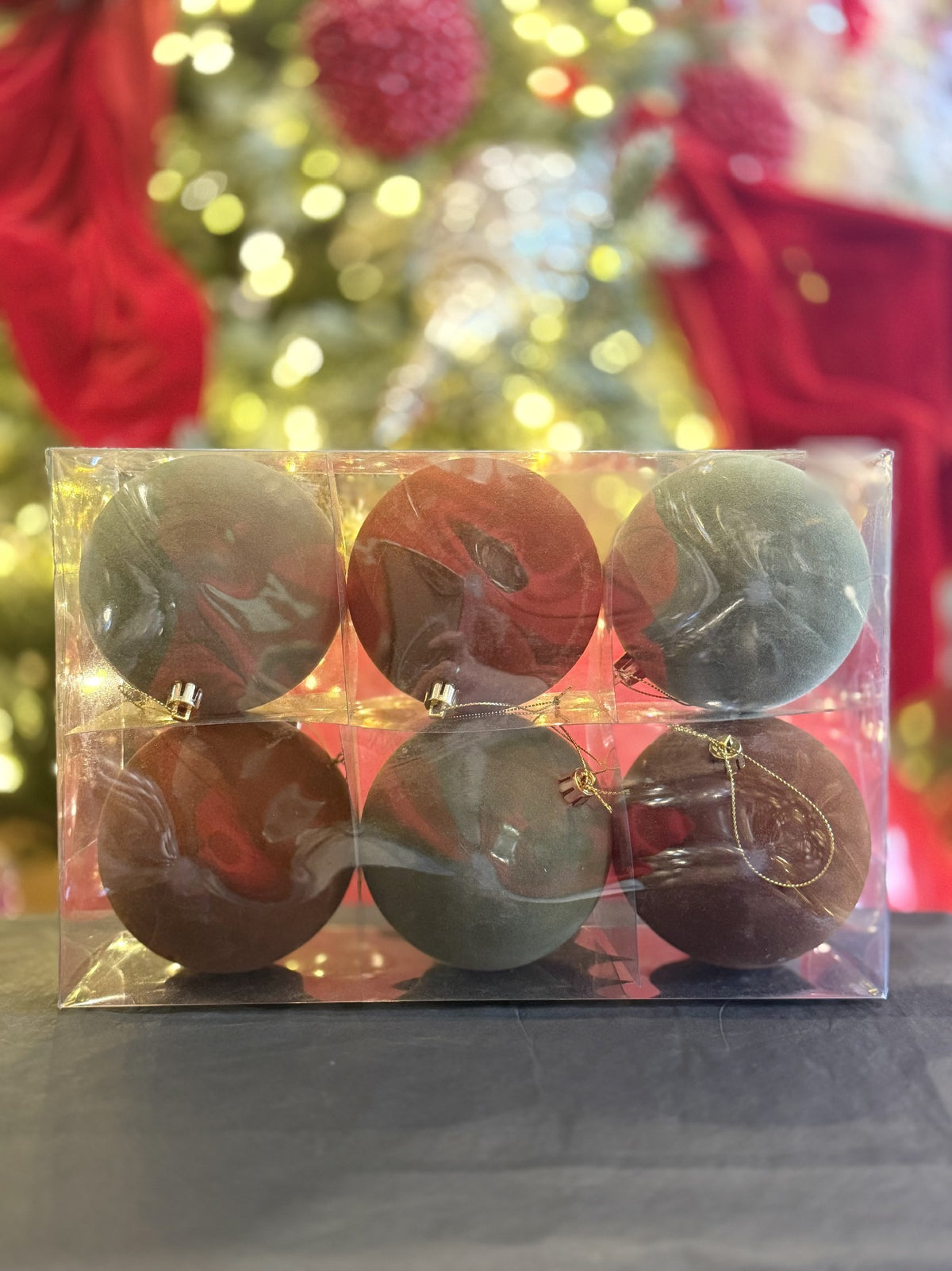 10cm Ball Set of 6 Autumnal Flocked ORNAMENTS C6WA401