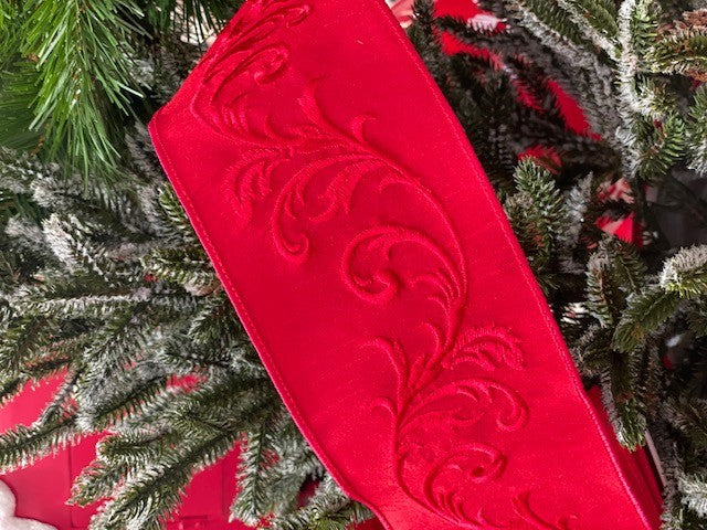 RED EMBROIDERED SWIRL RIBBON GOC033