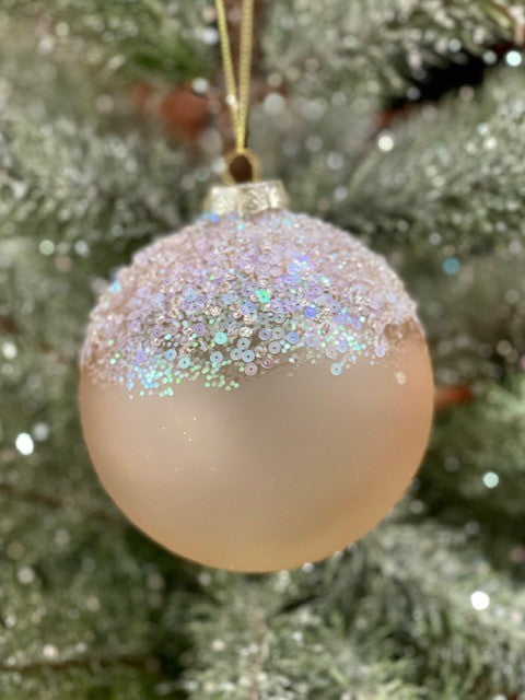 CHAMPAGNE GLITTER DRIP ROUND ORNAMENT GQAM342