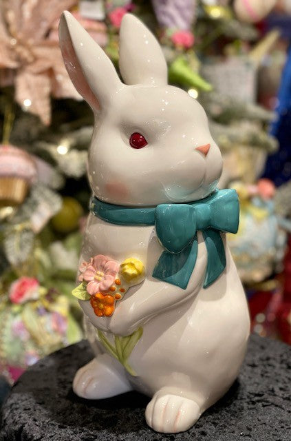 RABBIT WITH FLOWERS COOKIE JAR HTEM018