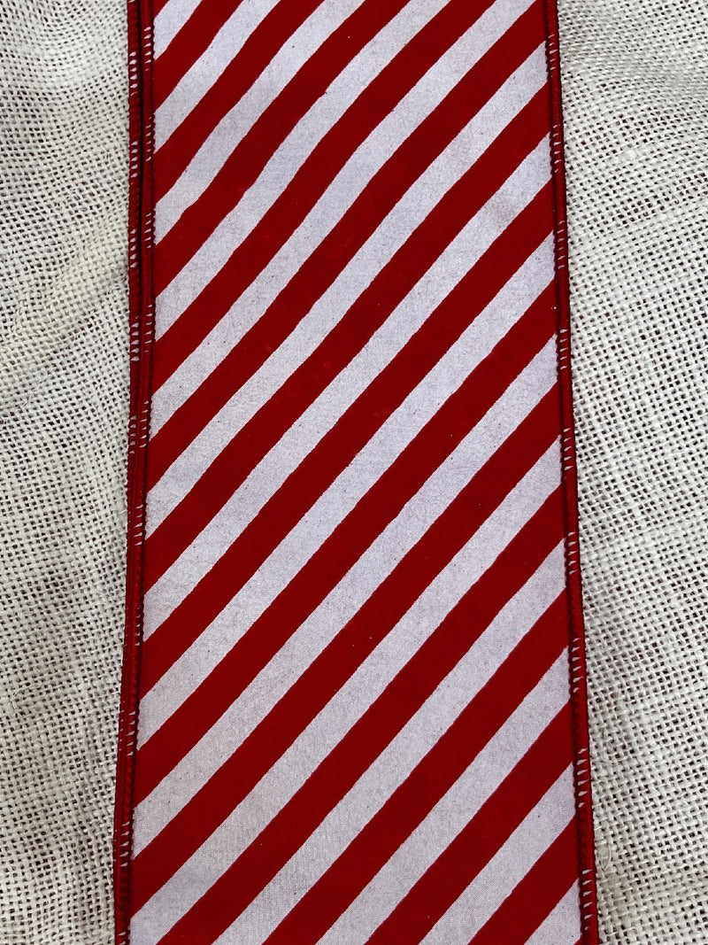 4IN RED WHITE STRIPED WIRED RIBBON JOM024