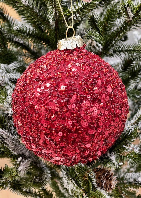 RED CRYSTAL ROUND ORNAMENT - JQAM139