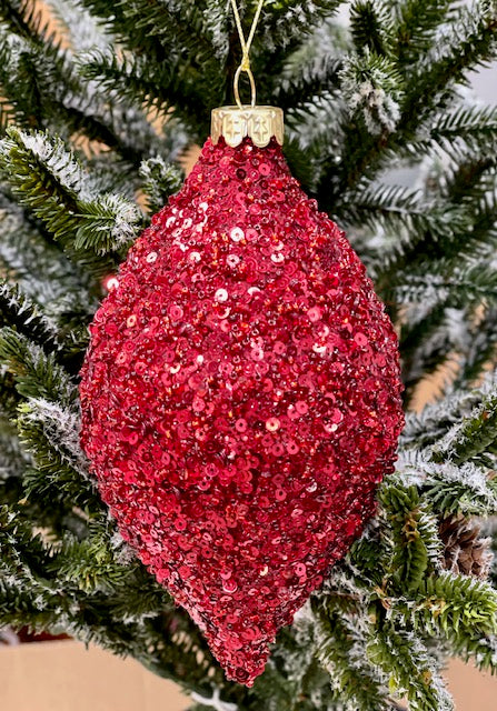 RED CRYSTAL TEARDROP GLASS ORNAMENT - JQAM140