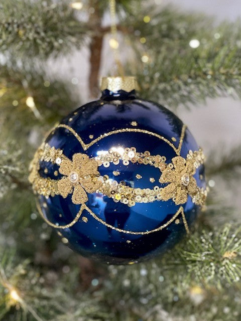 BLUE FLORAL ROUND ORNAMENT - JQAM323