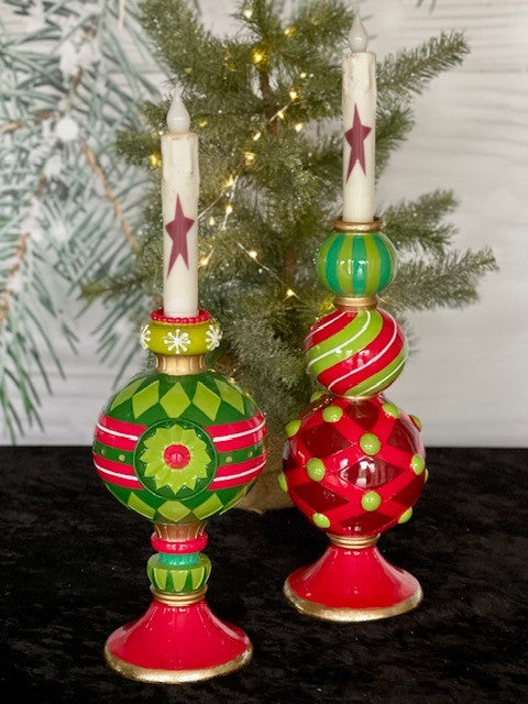 GREEN RED FINIAL CANDLE HOLDER - JTE122
