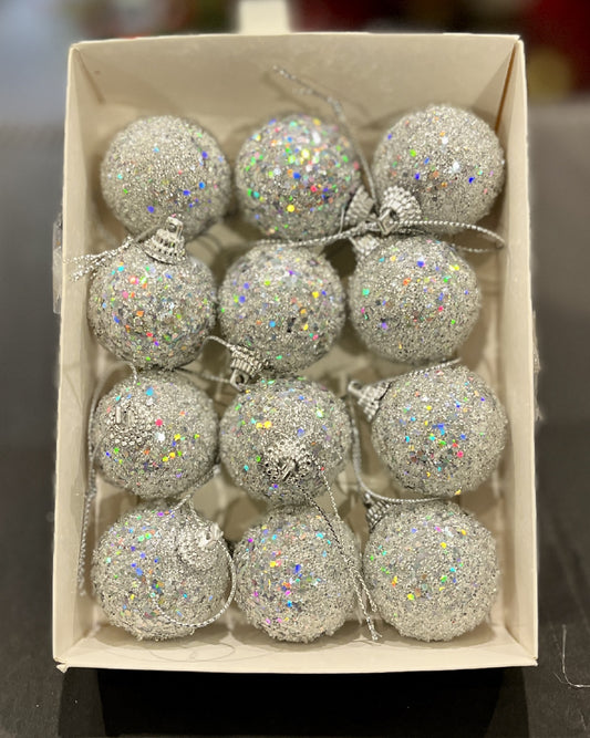 12 PACK MINI SILVER SUGAR BAUBLES BXZ066