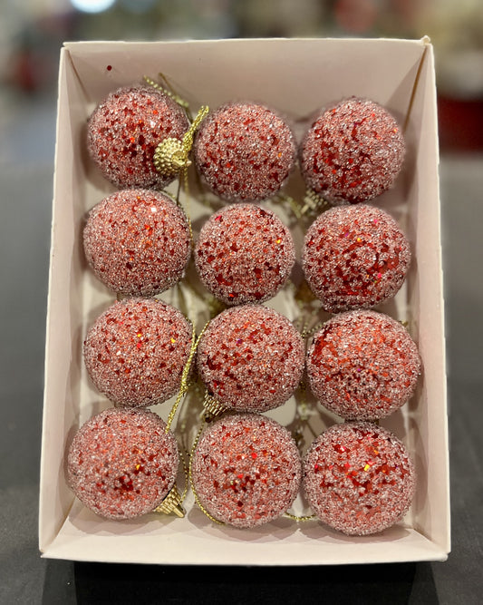 12 PACK MINI RED SUGAR BAUBLES BXZ067