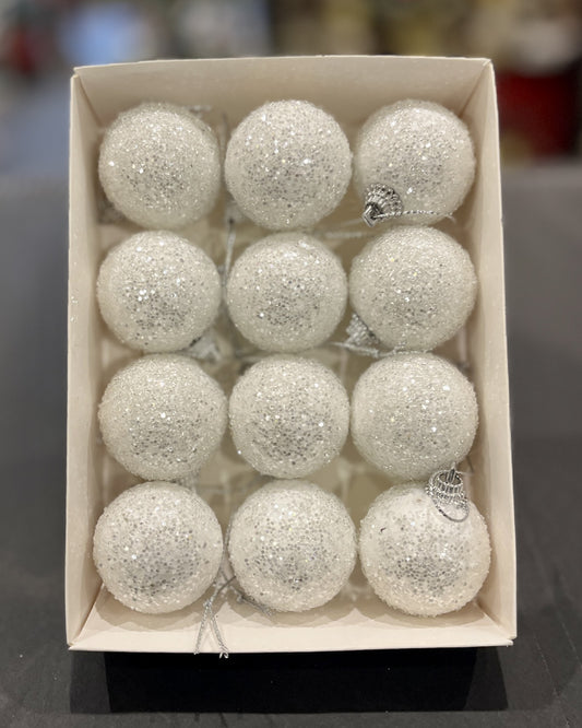12 PACK MINI WHITE SUGAR BAUBLES BXZ069