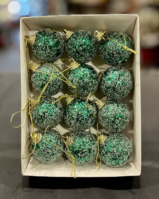 12 PACK MINI GREEN SUGAR BAUBLES BXZ071