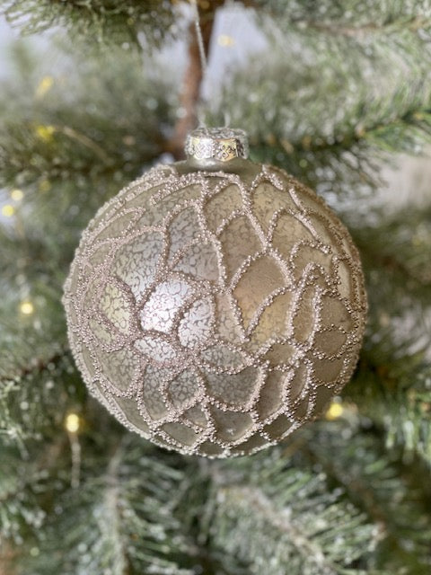 CHAMPAGNE GLITTER ROUND GLASS HANGING ORNAMENT MA009