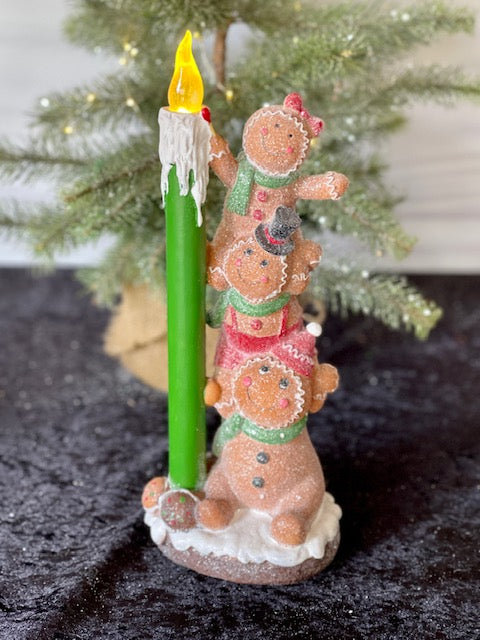 RESIN STACKED GINGERBREADS WITH LED CANDLE XPG34