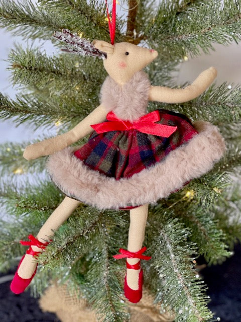 MIA DEER IN TARTAN DRESS HANGING ORNAMENT CXS063
