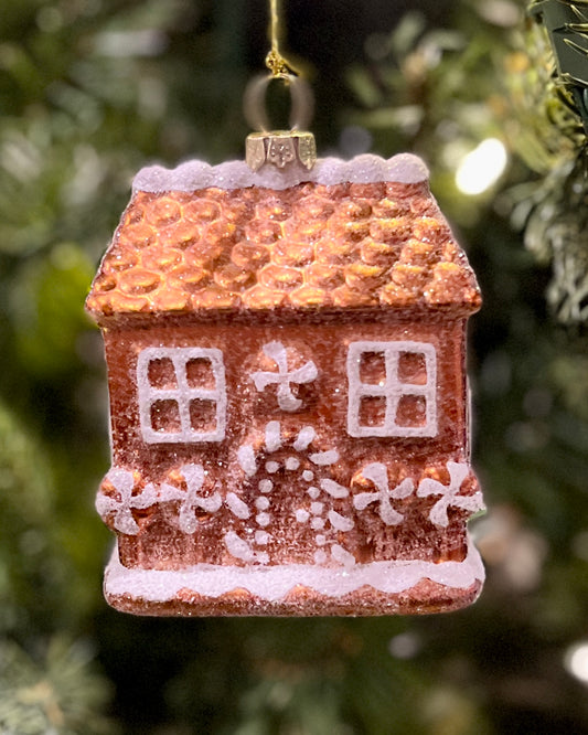 RETRO GINGERBREAD HOUSE GLASS ORNAMENT CXW033