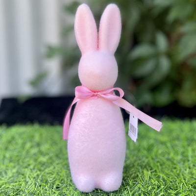 PASTEL PINK MINI FLOCKED BUNNY WITH BOW DEM004