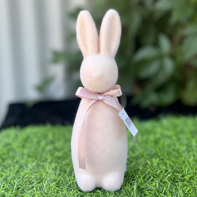 PALE PINK MINI FLOCKED BUNNY WITH BOW DEM005