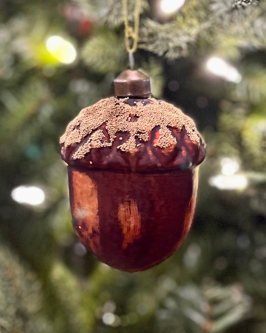 BURNT COPPER ACORN GLASS HANGING ORNAMENT DXR057