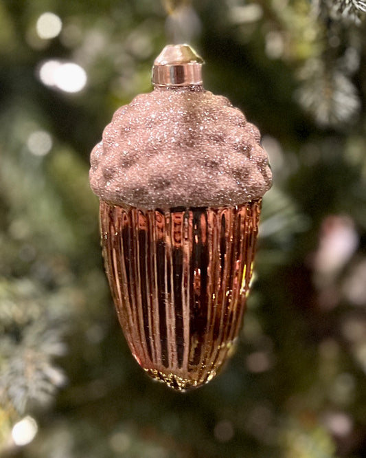 COPPER FROSTED ACORN GLASS HANGING ORNAMENT DXR088