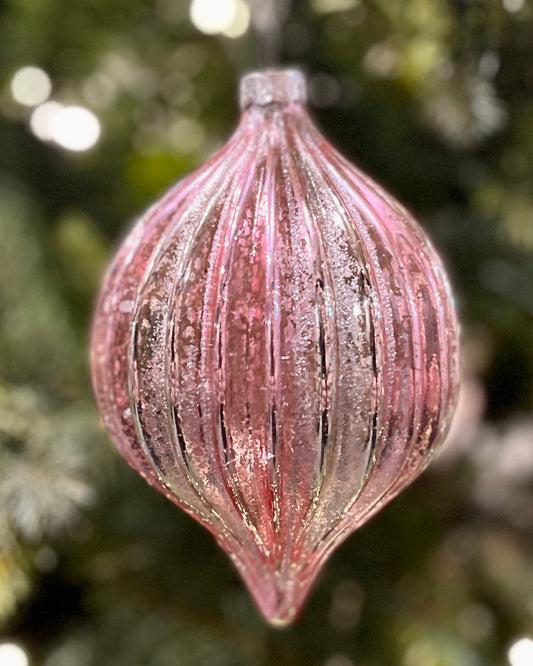 PINK RIBBED ONION GLASS HANGING ORNAMENT DXM124