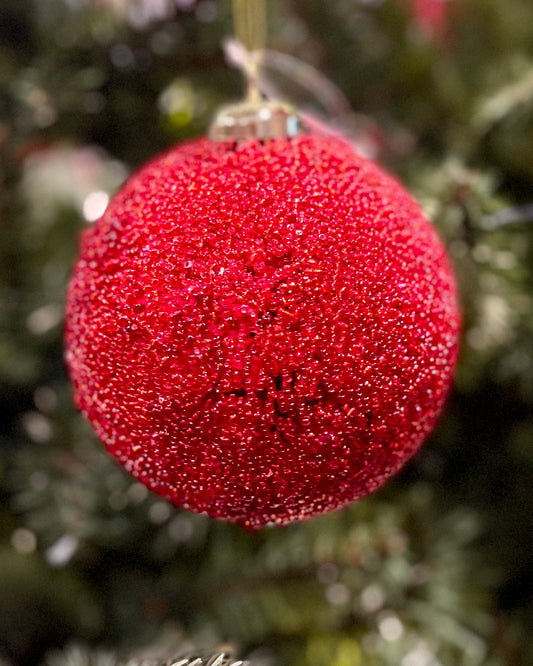 10 CM RED BEADED ROUND HANGING ORNAMENT DXM155