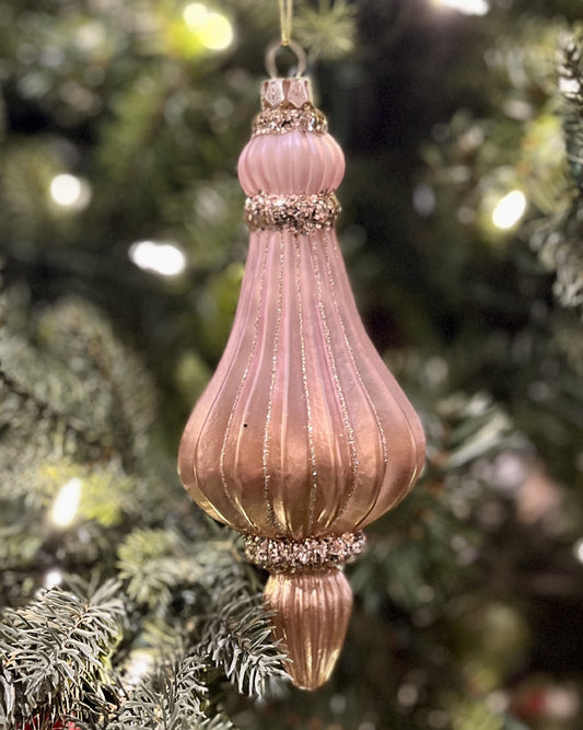 PINK & BRONZE FINIAL GLASS ORNAMENT DXW016