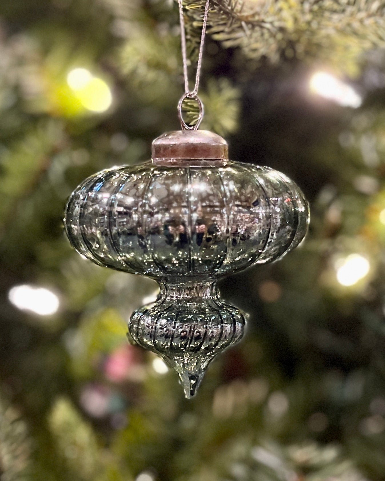 FROSTY BLUE MERCURY DROP GLASS ORNAMENT DXW025