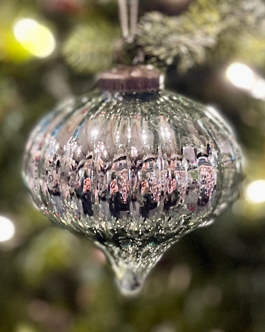 FROSTY BLUE MERCURY ONION GLASS ORNAMENT DXW026