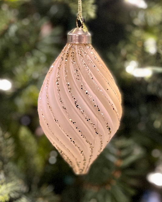 PINK GLITTER SWIRL TEARDROP GLASS ORNAMENT DCD141