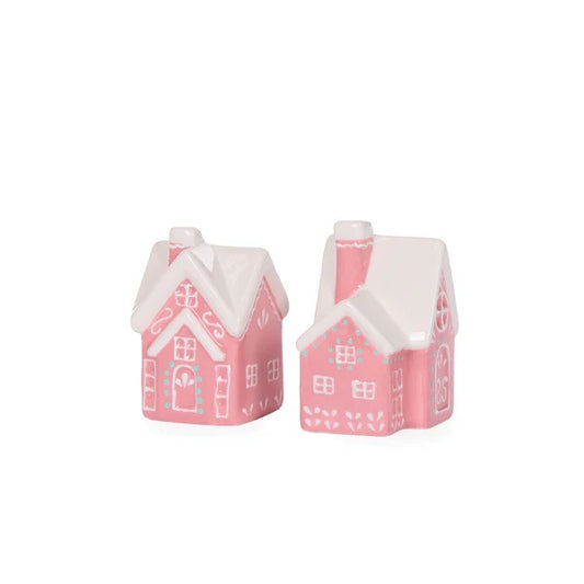 CERAMIC PINK HOUSE SALT AND PEPPER SHAKERS ECV004