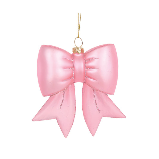GLASS PINK BOW HANGING ORNAMENT EXW016