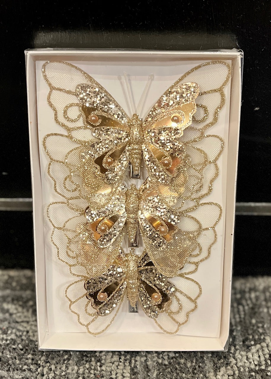 3 PACK IVORY EMBELLISHED CLIP ON BUTTERFLIES ECY031